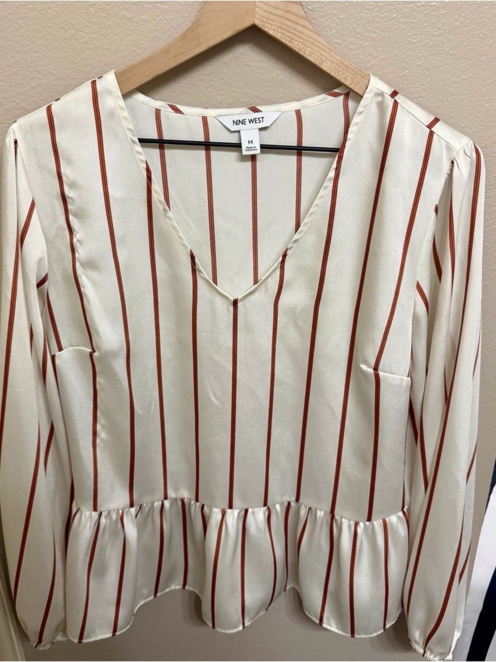 Nine West Cream Blouse with Rust-Red Stripes